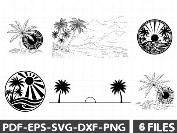 Beach Palm Trees Sunset Silhouette