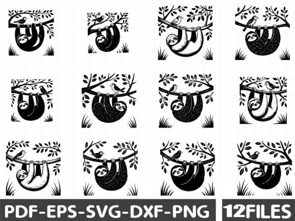 Funny Sloth Svg Vector Silhouette File