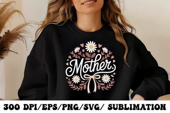 Mother Script Lettering with Floral Bow