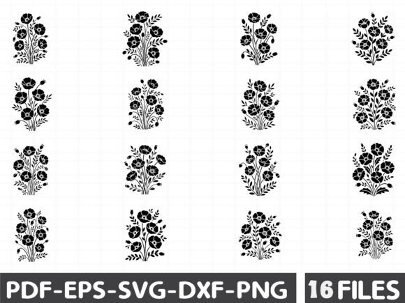 Spring Floral Bouquet Silhouette Black