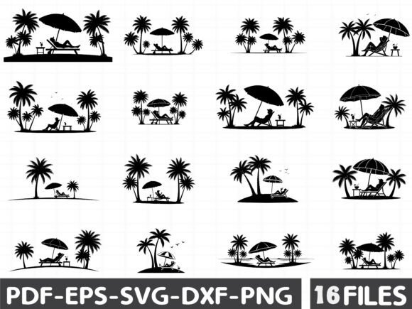 Summer Beach Silhouettes Vector