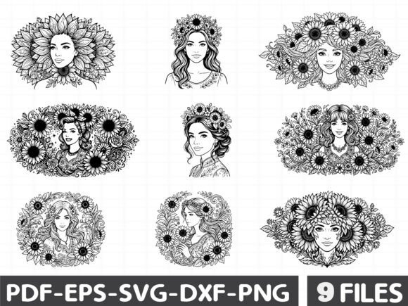 Sunflower Girl Face SVG Bundle