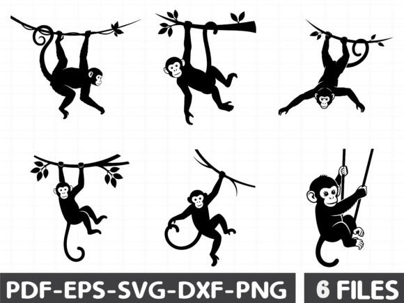 Swinging Monkey Silhouette Vector Art