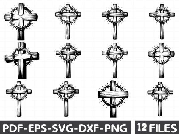 Vector WOODEN CROSS with Crown of Thorns