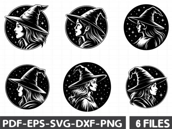Witch Silhouette in Circle SVG